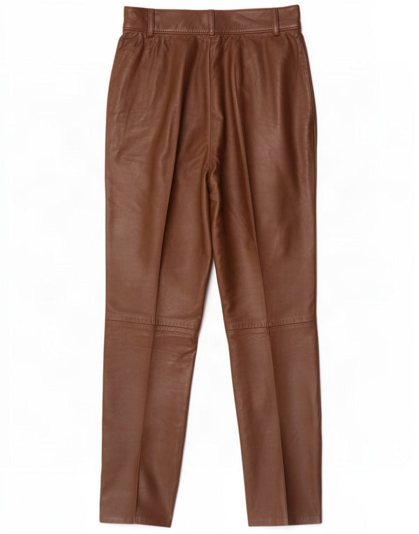 Vintage Womens High Waist Leather Trousers W24 L26 Brown