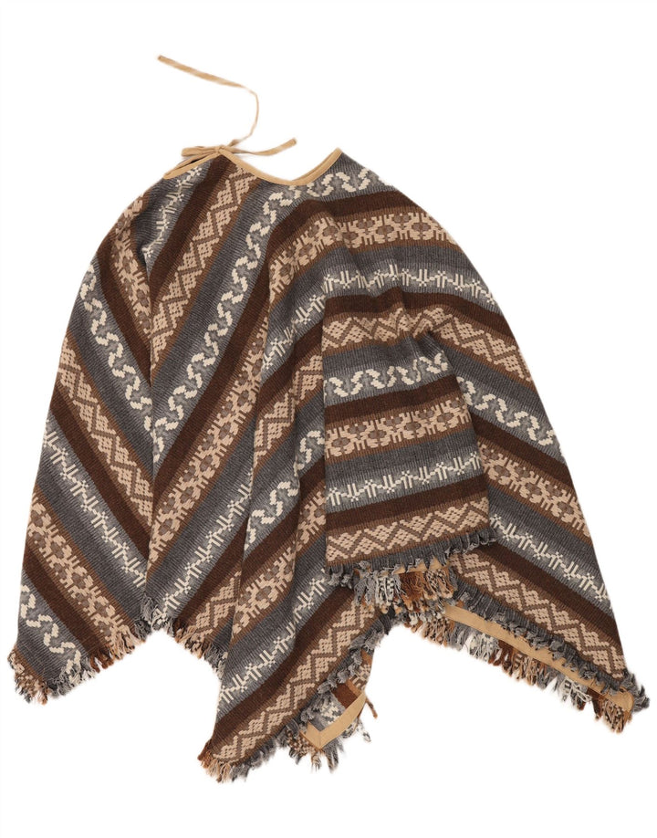 Maglione poncho vintage da donna taglia unica marrone geometrico azteco
