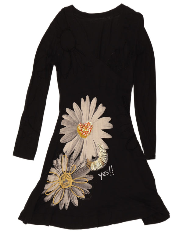 Desigual Abito da donna a maniche lunghe con grafica grafica UK 14 Grande floreale nero