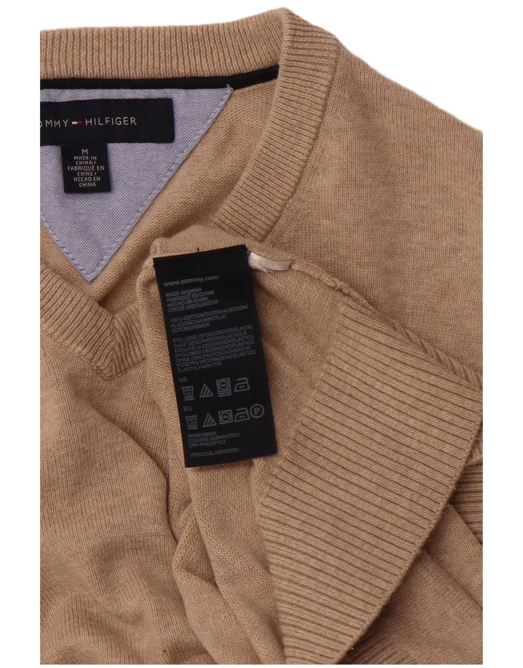 TOMMY HILFIGER Maglione da uomo con scollo a V in cotone beige medio