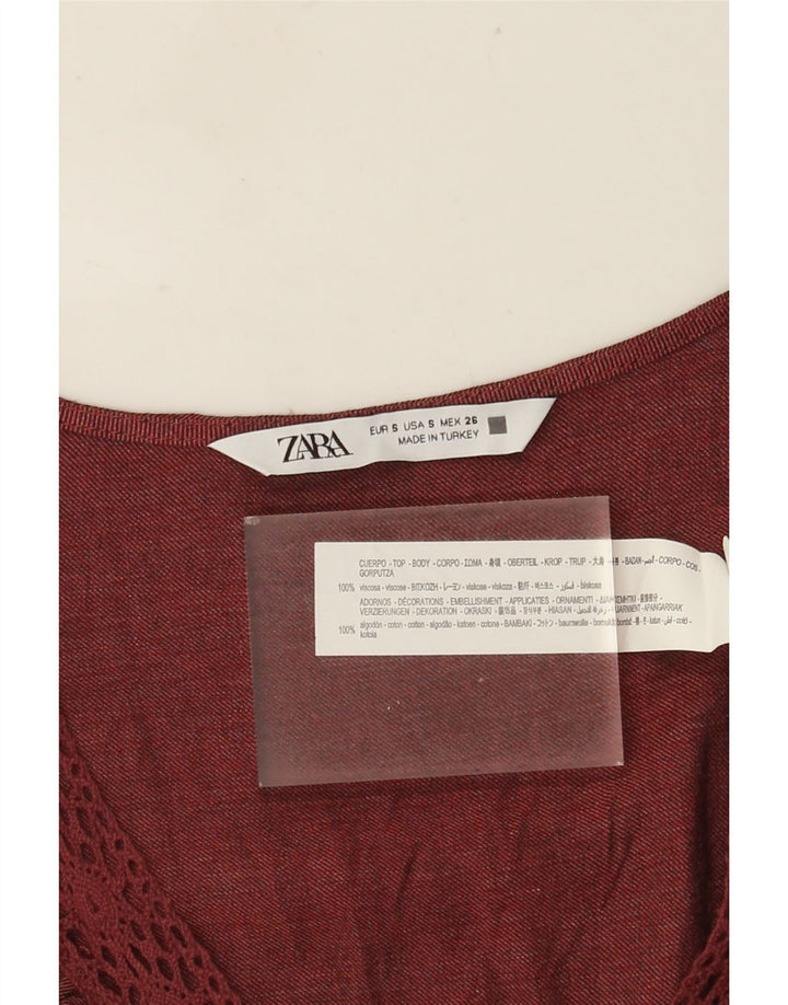 Blusa oversize da donna Zara con volant sul davanti, taglia UK 10, piccola in viscosa rossa