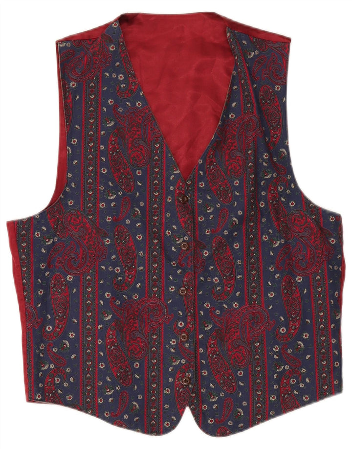 Gilet da donna VINTAGE UK 14 Medio Blu Navy Paisley