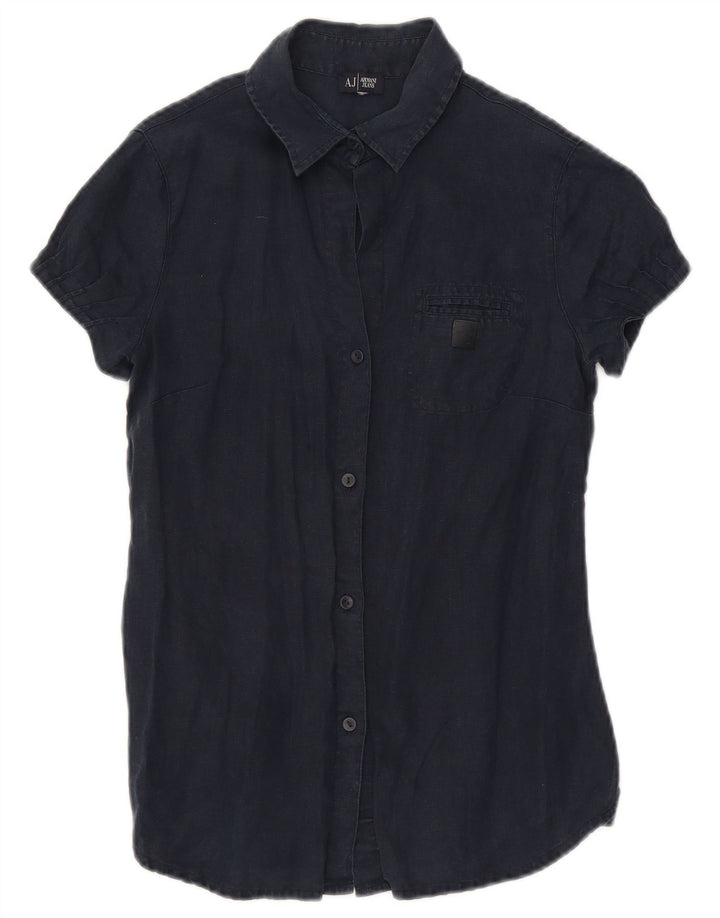 Camicia a maniche corte da donna Armani UK 10 Small Blu Navy