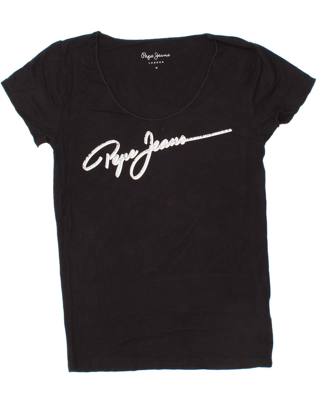 PEPE JEANS Womens Graphic T-Shirt Top UK 12 Medium Black Viscose Vintage PEPE Jeans and Second-Hand PEPE Jeans from Messina Hembry 