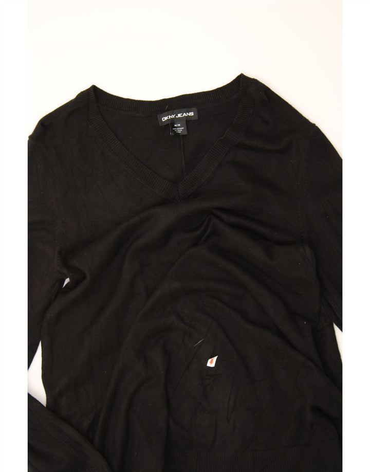 DKNY Womens V-Neck Jumper Sweater UK 14 Medium Black Vintage Dkny and Second-Hand Dkny from Messina Hembry 