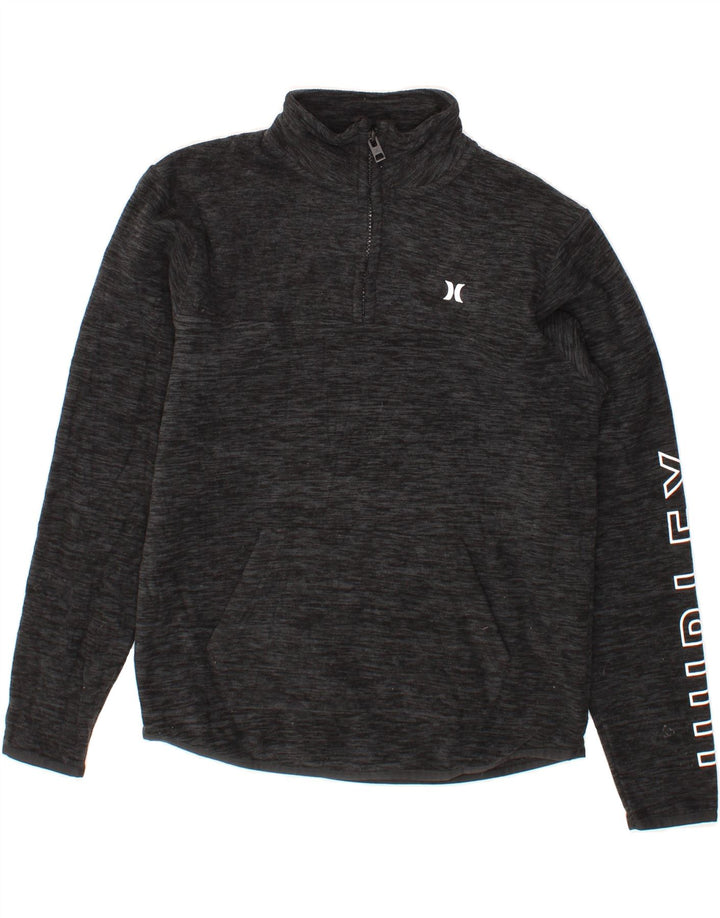 HURLEY Womens Graphic Zip Neck Fleece Jumper UK 14 Large Grey Polyester Vintage Hurley and Second-Hand Hurley from Messina Hembry 
