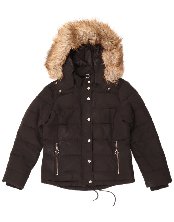 Giacca imbottita con cappuccio da donna Topshop UK 12 poliestere nero medio