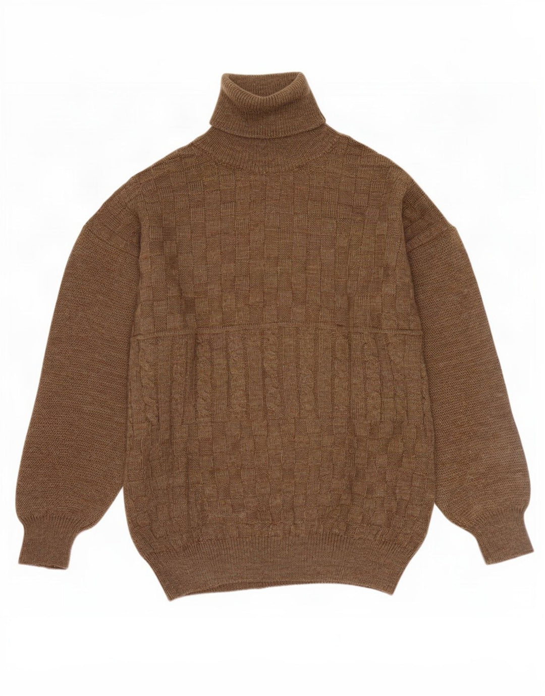 Maglione maglione vintage da uomo con collo alto marrone medio