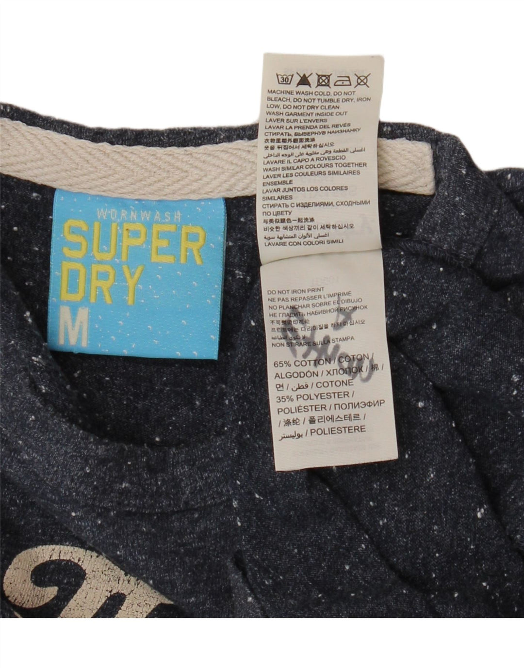 T-shirt grafica da uomo SUPERDRY Top in cotone chiazzato blu navy medio