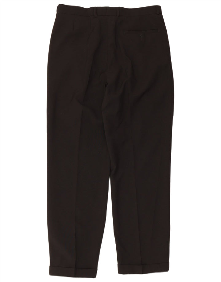 MARKS & SPENCER Pantaloni da abito con pegging da uomo W34 L31 Poliestere nero