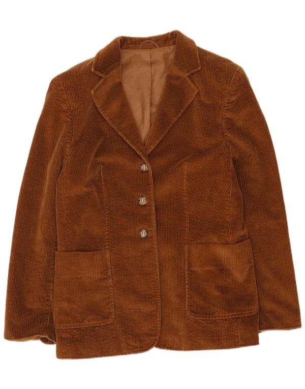 Giacca blazer vintage in velluto a coste a 3 bottoni da donna UK 14 grande cotone marrone