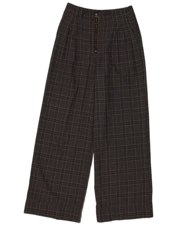 Pantaloni a gamba larga a vita alta da donna Topshop UK 8 piccoli W26 L28 quadri grigi