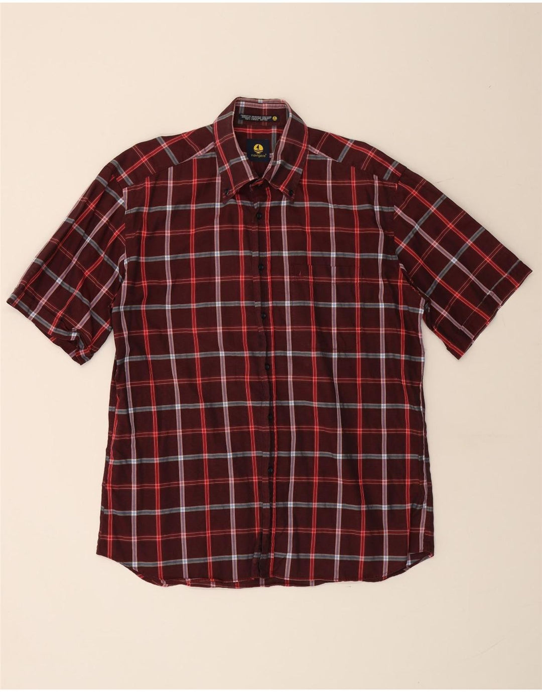 NAVIGARE Camicia a maniche corte da uomo XL in cotone a quadri bordeaux