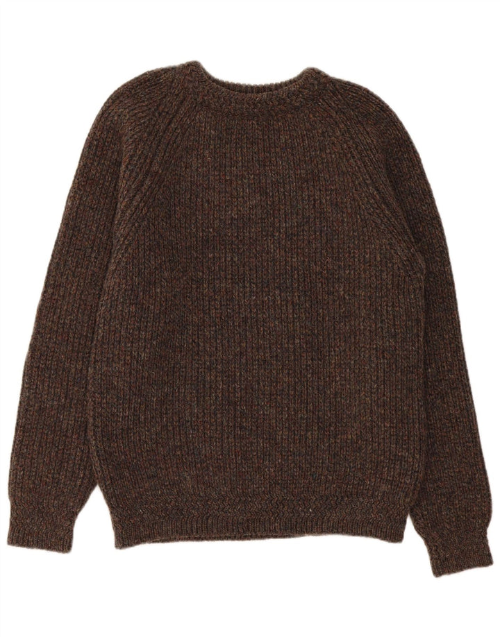 Magee Maglione da uomo girocollo, maglione grande, in lana vergine chiazzata marrone