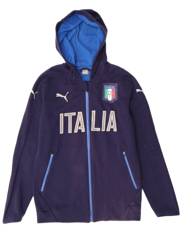Felpa con cappuccio e zip grafica PUMA Ragazzi Italia 15-16 anni in cotone blu navy
