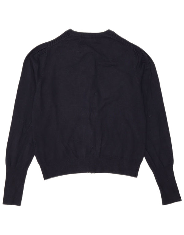 Maglione cardigan corto da donna Marks & Spencer UK 10 piccolo in viscosa blu navy