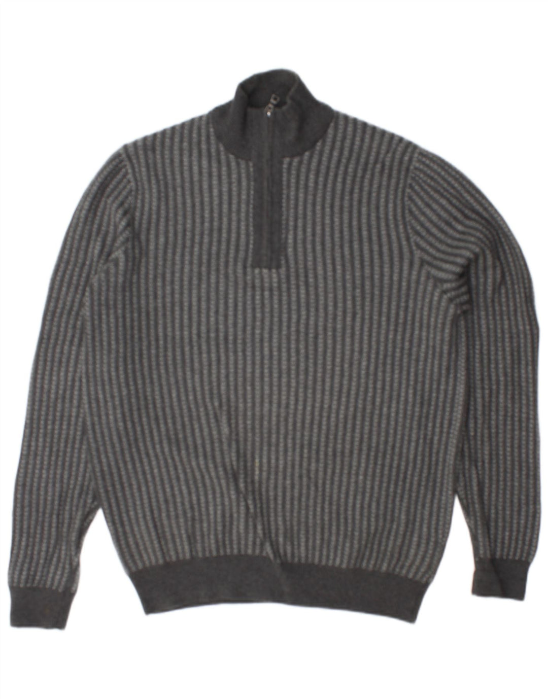 MARKS & SPENCER Maglione da uomo con zip e collo in cotone a righe grigio medio