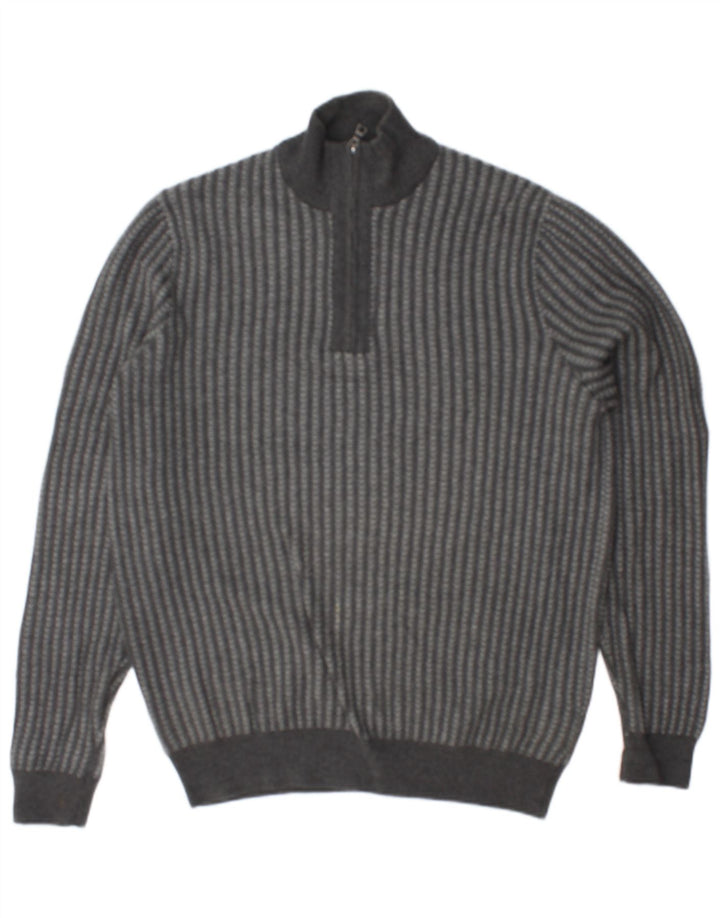 MARKS & SPENCER Maglione da uomo con zip e collo in cotone a righe grigio medio