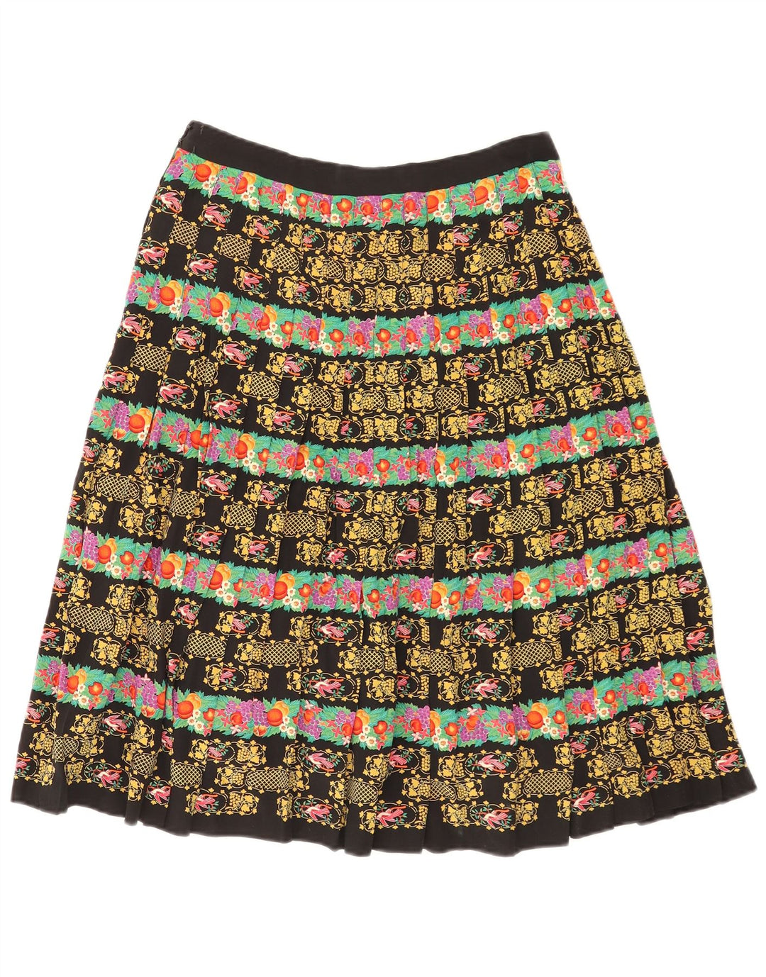 Gonna a pieghe vintage da donna W28 media nera floreale