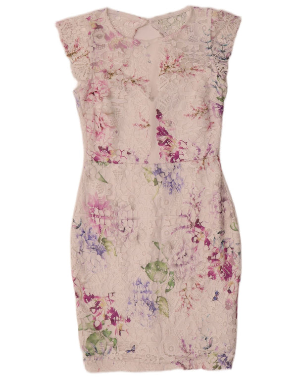 Abito tubino in pizzo da donna Lipsy UK 12 Poliestere floreale bianco medio