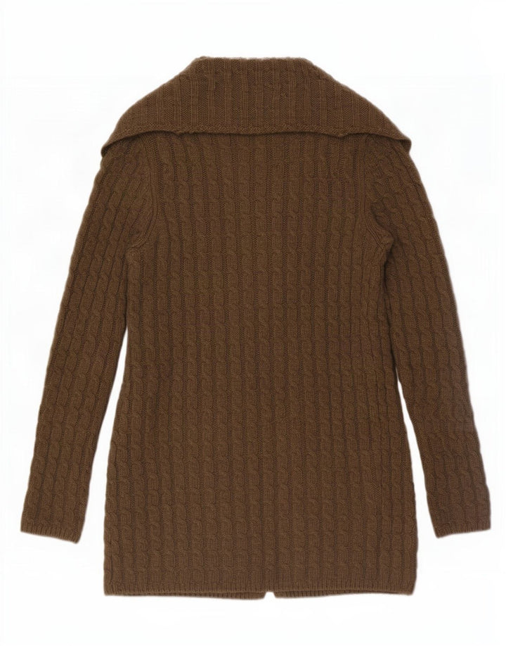 Massimo Dutti Maglione cardigan aperto lungo da donna UK 14 Lana marrone medio