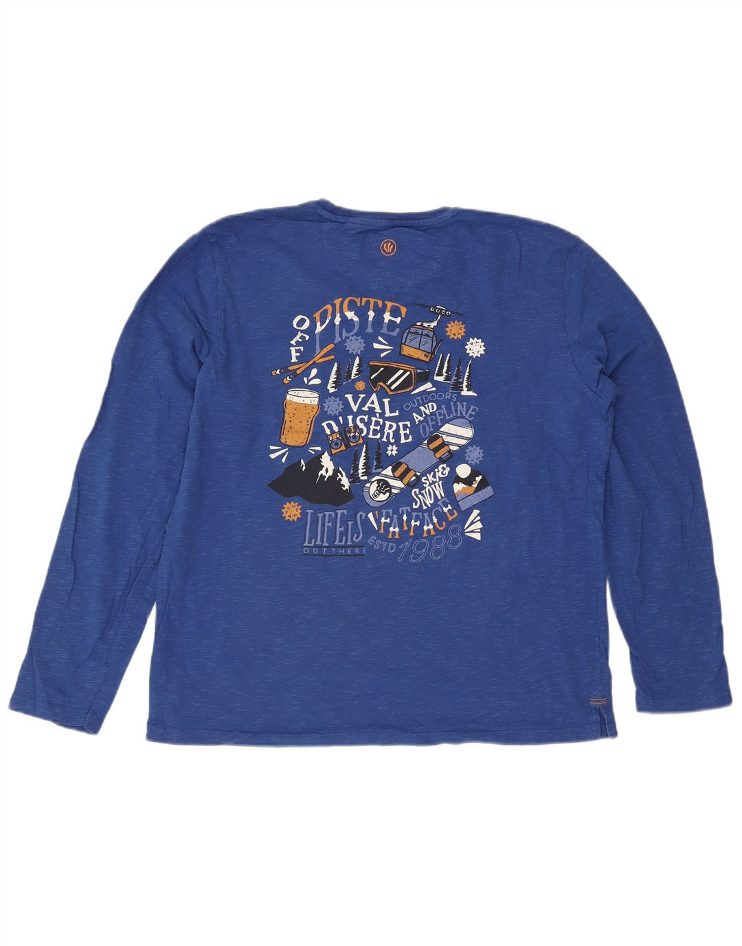 Fat Face Top grafico da uomo a maniche lunghe in cotone chiazzato blu grande