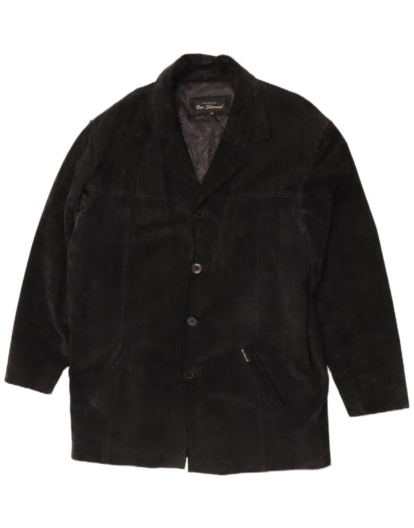 Cappotto giacca a vento in pelle scamosciata da uomo Ben Sherman UK 38 Pelle nera media