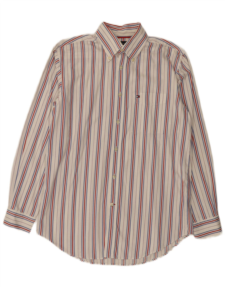 Camicia da uomo Tommy Hilfiger piccola in cotone gessato bianco
