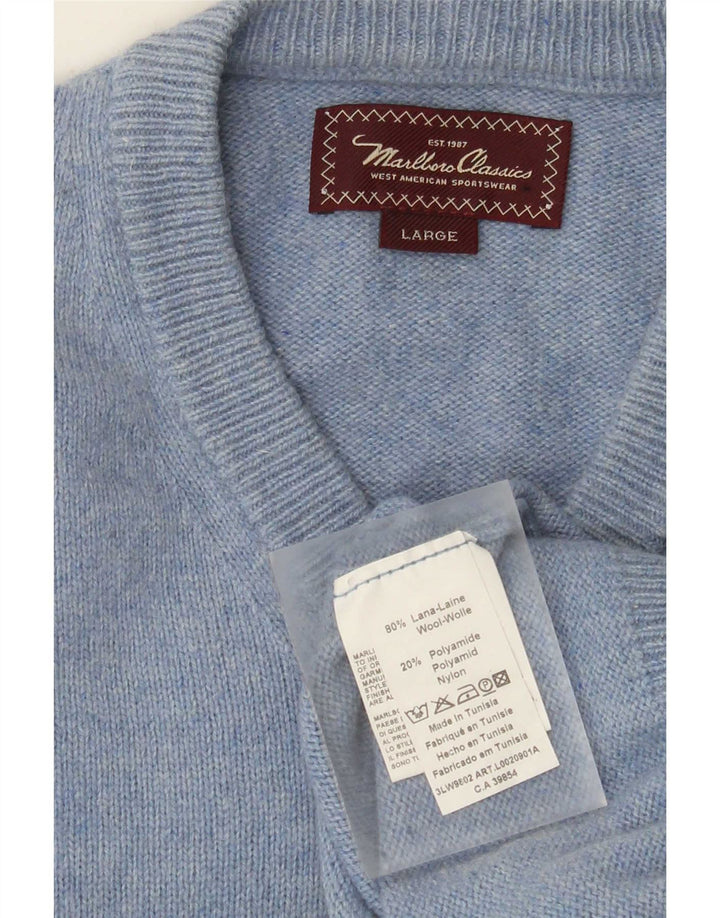 MARLBORO CLASSICS Maglione da uomo con scollo a V grande lana blu