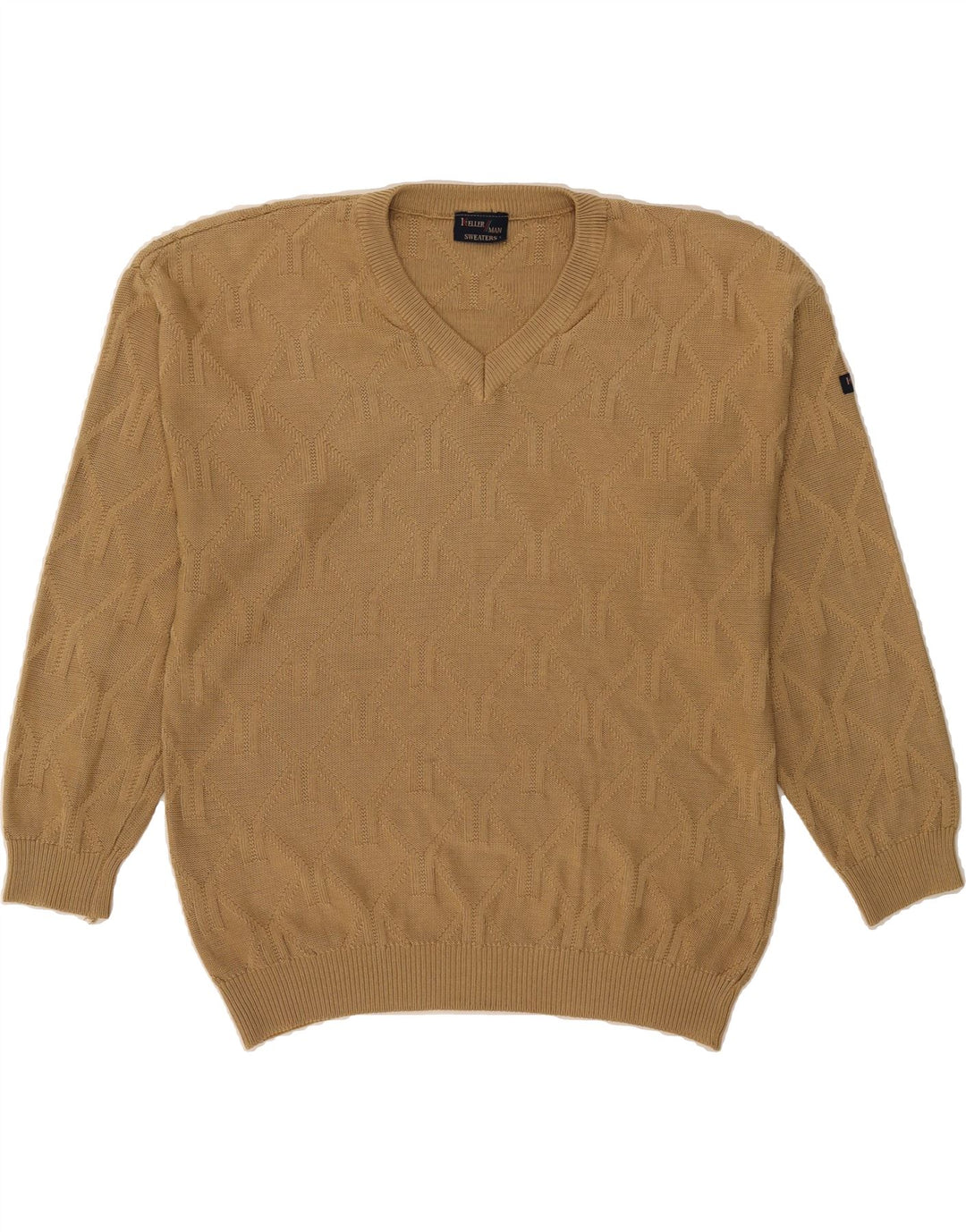 KELLERMAN Mens V-Neck Jumper Sweater Large Beige Cotton Classic Vintage Kellerman and Second-Hand Kellerman from Messina Hembry 