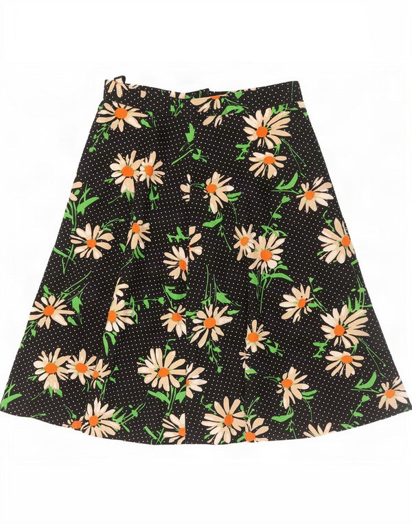 Gonna a trapezio da donna vintage IT 42 media W28 nera floreale