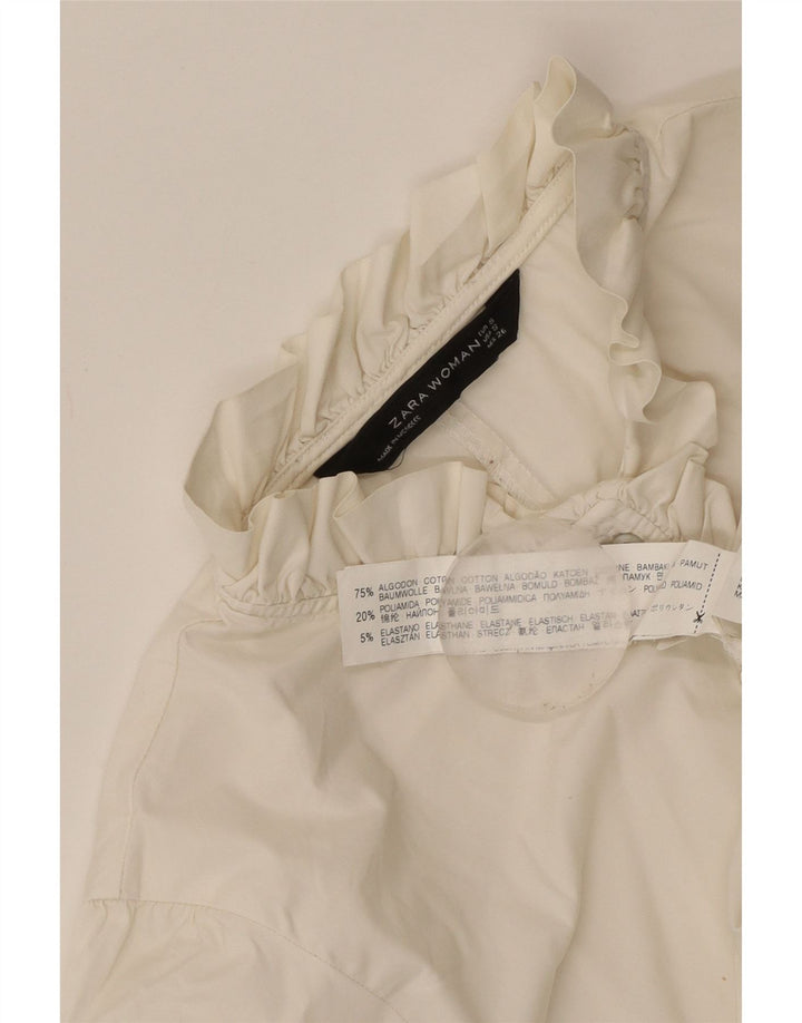 Camicia pullover da donna Zara con volant sul davanti UK 8 piccola in cotone bianco