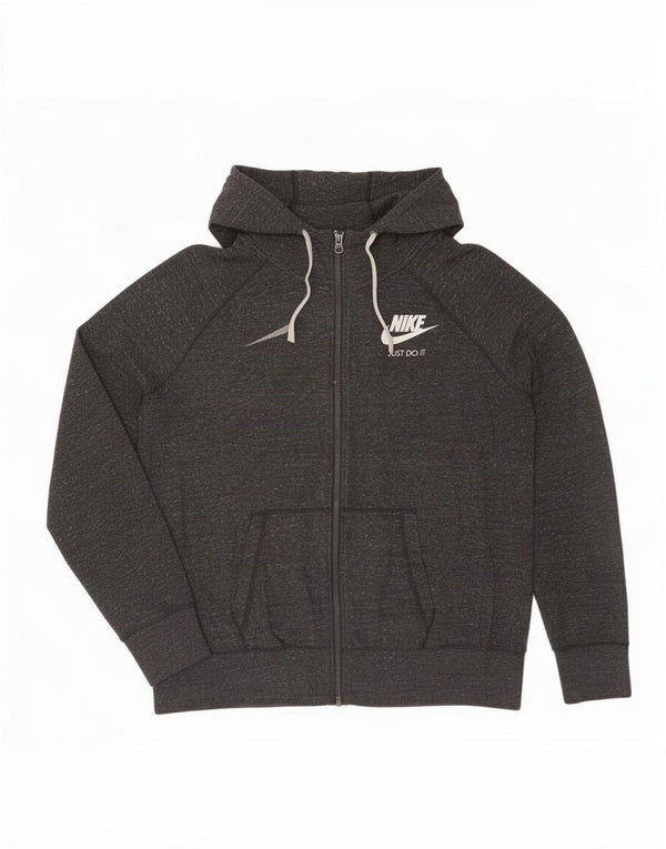 Nike Womens Zip Hoodie Sweater UK 18 XL Grey Flecked Cotton