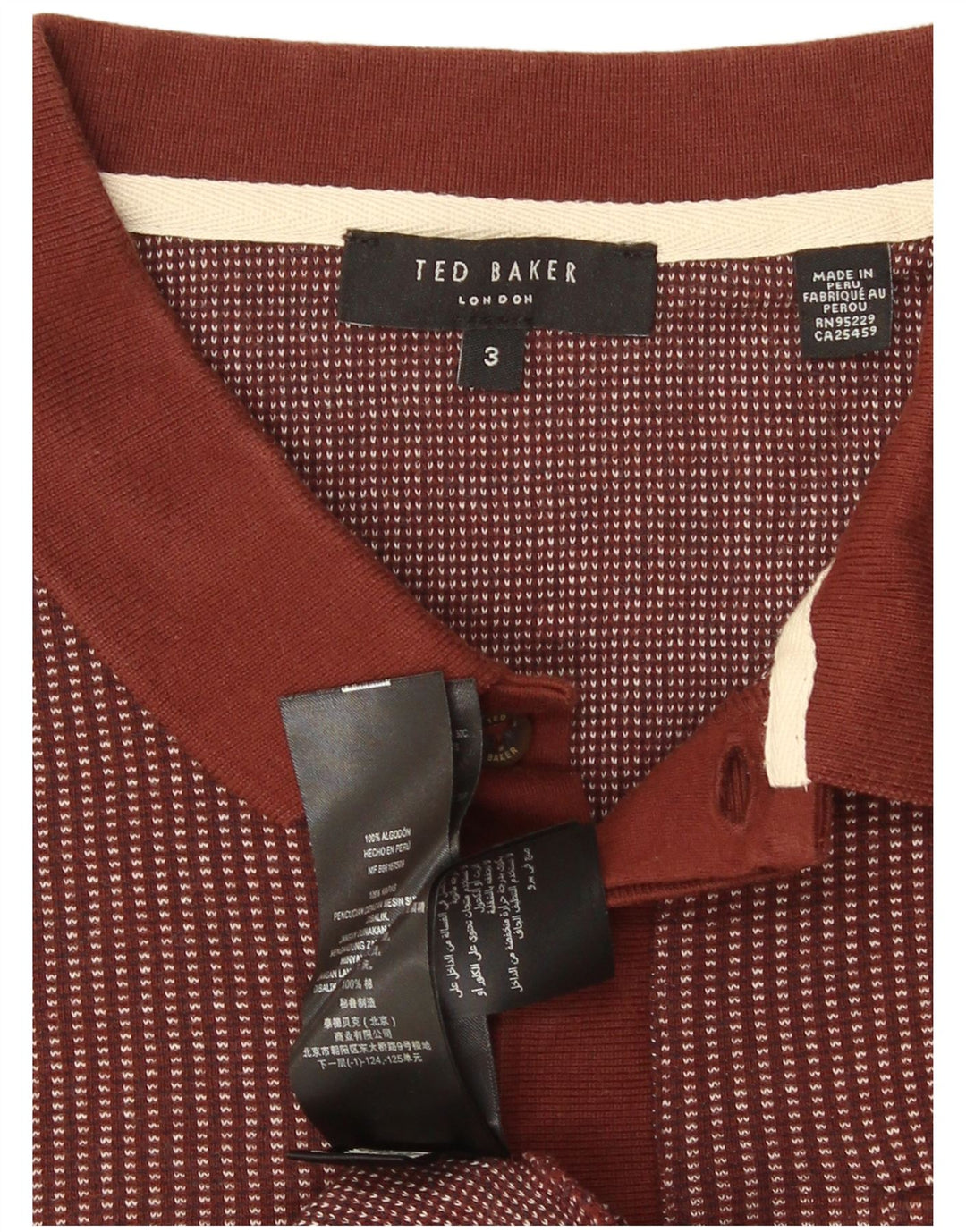 Polo da uomo Ted Baker taglia 3 in cotone a righe marrone medio