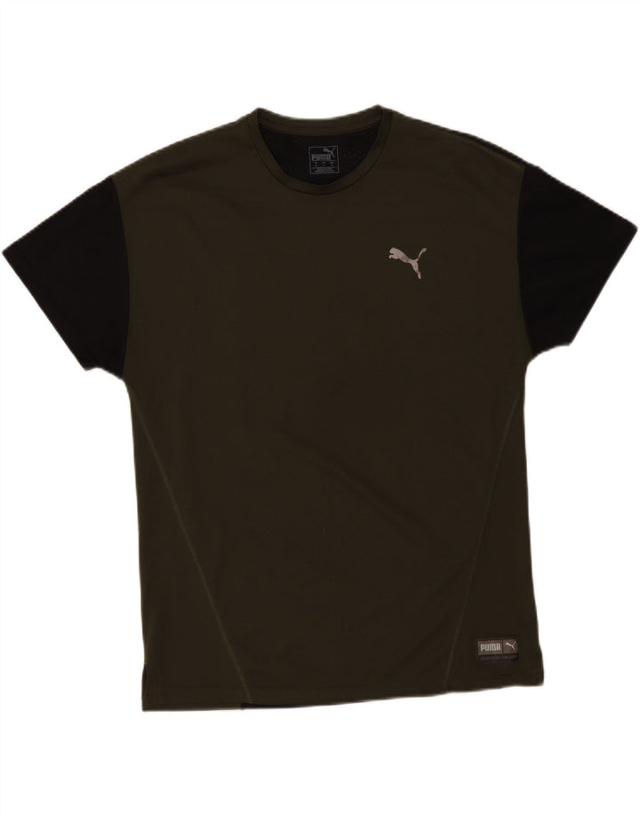 PUMA Mens T-Shirt Top Medium Khaki Colourblock Vintage Puma and Second-Hand Puma from Messina Hembry 