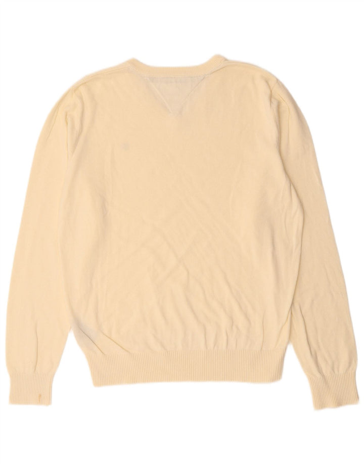 TOMMY HILFIGER Maglione da uomo con scollo a V in cotone bianco sporco medio