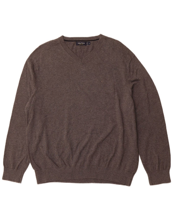 NAUTICA Maglione da uomo con scollo a V XL in cotone grigio