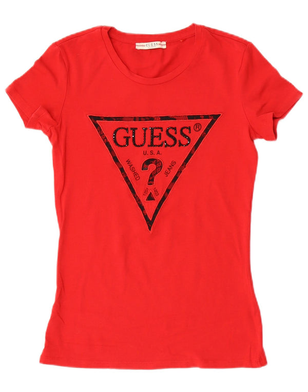 Guess T-shirt grafica da donna Top UK 8 Small Rossa