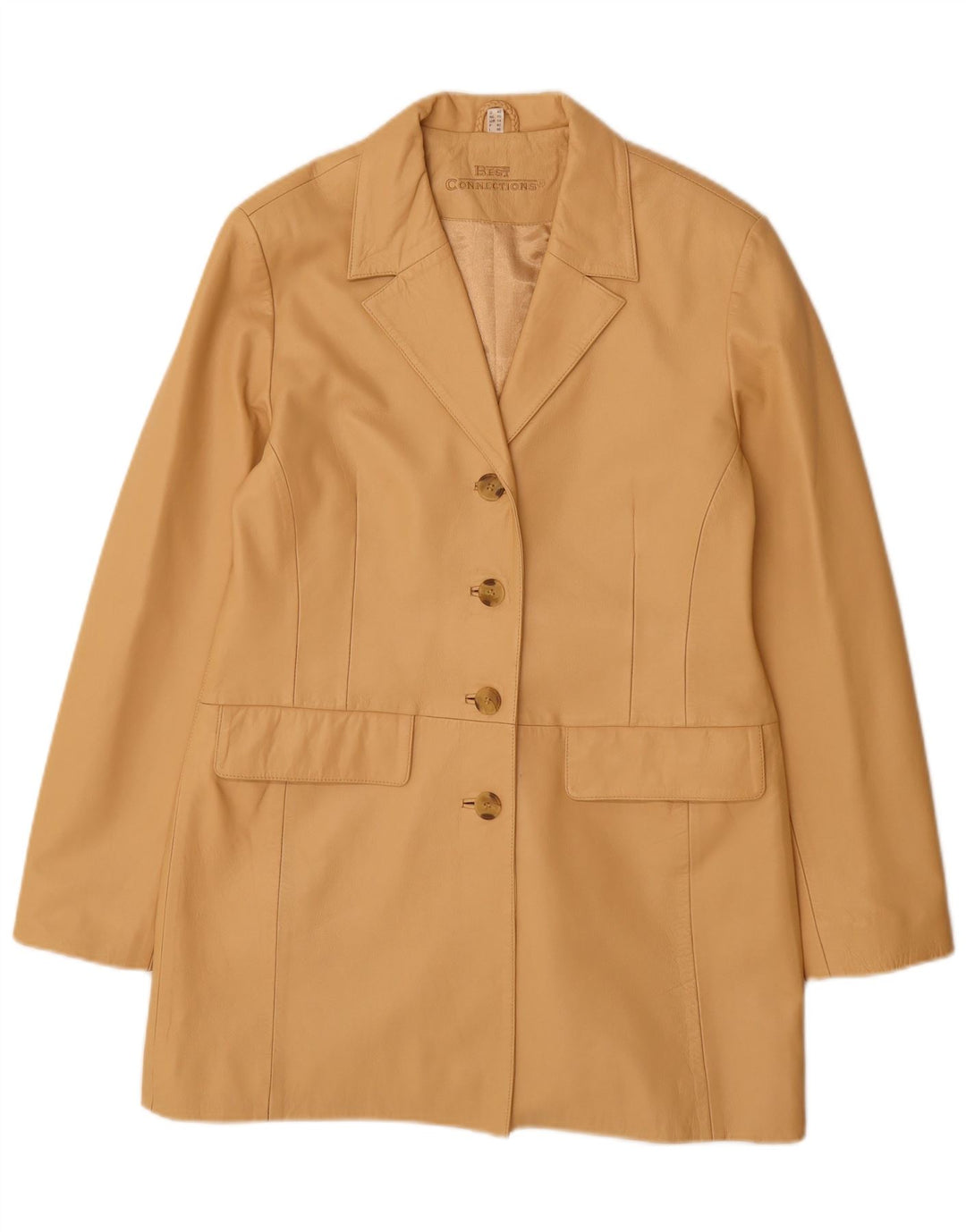 Cappotto in pelle vintage da donna UK 14 grande pelle beige