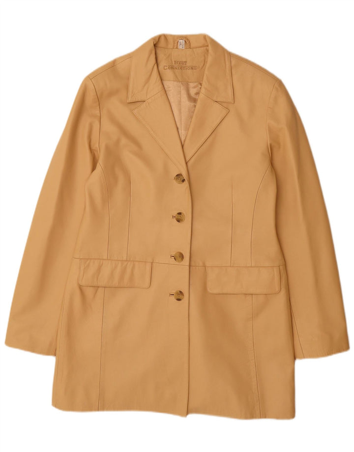 Cappotto in pelle vintage da donna UK 14 grande pelle beige