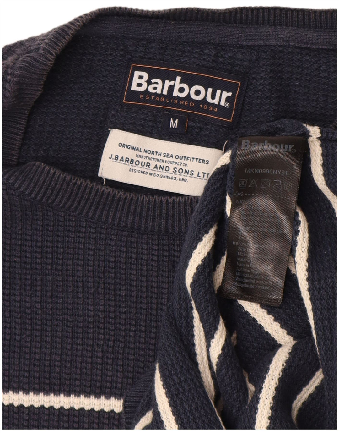 BARBOUR Maglione girocollo da uomo in cotone a righe medie blu navy