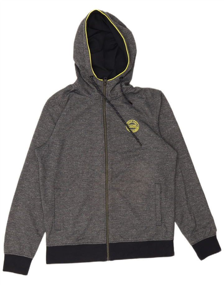 Maglione con cappuccio e zip da uomo Jack & Jones in cotone screziato grigio medio