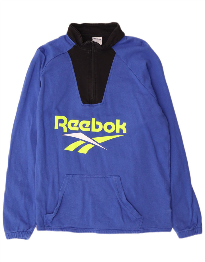 Felpa Reebok da uomo con grafica 1/4 zip, maglione, cotone blu medio