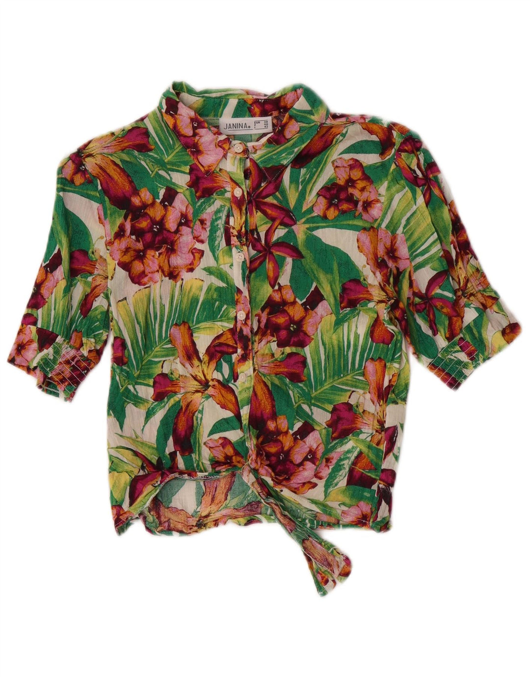 JANINA Camicetta da donna con cravatta sul davanti EU 38 Medio multicolore floreale
