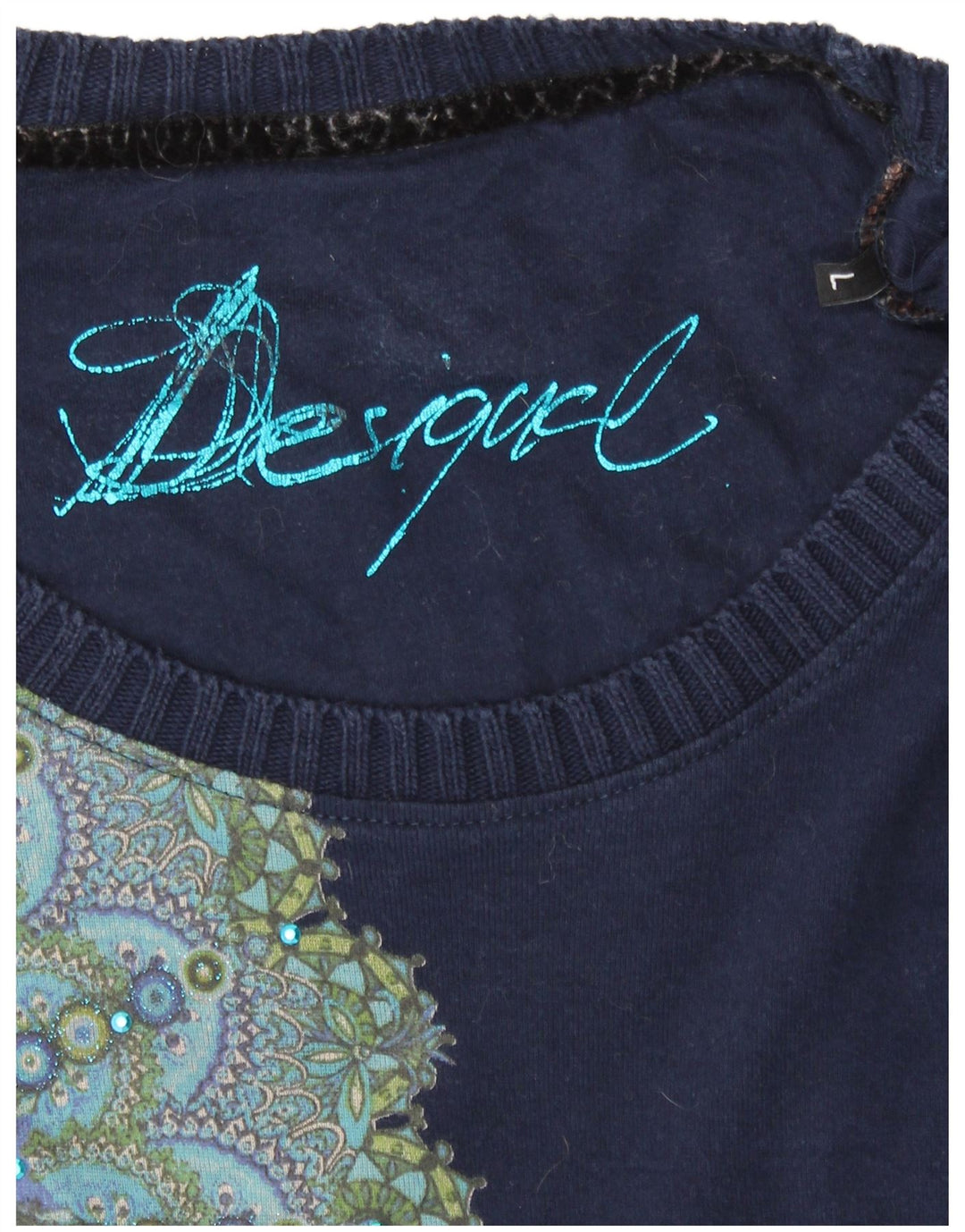 DESIGUAL Top grafico da donna a maniche lunghe UK 14 Grande floreale blu