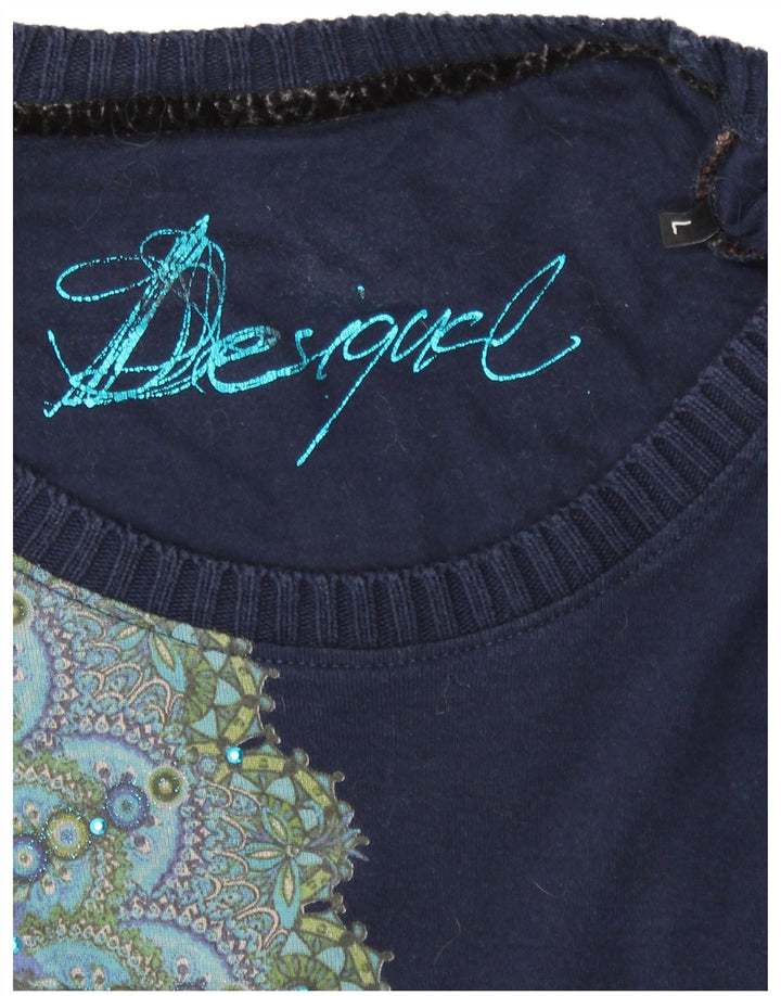DESIGUAL Top grafico da donna a maniche lunghe UK 14 Grande floreale blu