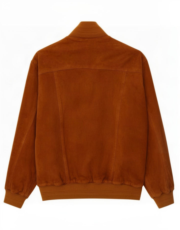 Giubbotto bomber vintage in pelle scamosciata da uomo IT 50 grande marrone