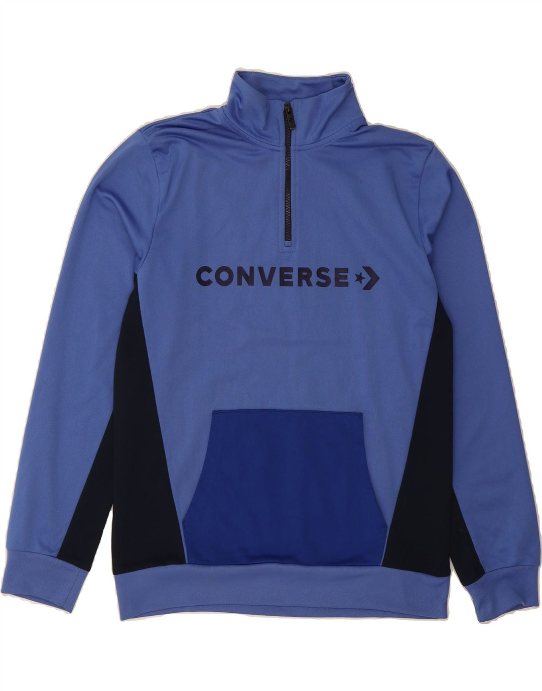 CONVERSE Boys Graphic Sweatshirt Jumper 13-14 Years XL Blue Colourblock Vintage Converse and Second-Hand Converse from Messina Hembry 