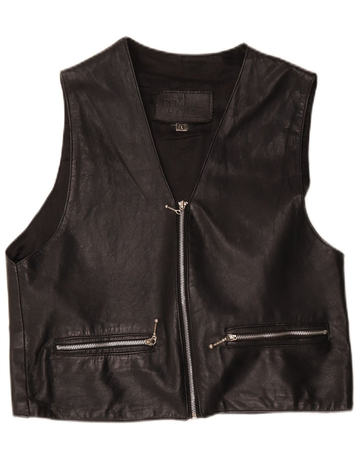 Gilet in pelle da uomo vintage grande in pelle nera