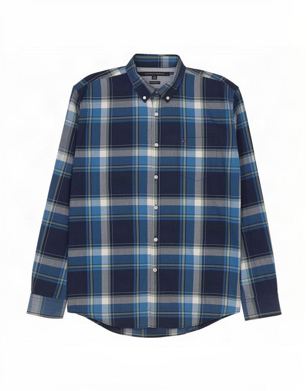 Camicia da uomo Tommy Hilfiger New York Fit XL blu navy a quadri in cotone
